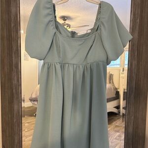 Sage Green Dress with Flutter Sleeves